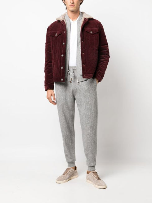 striped cashmere-blend track pants